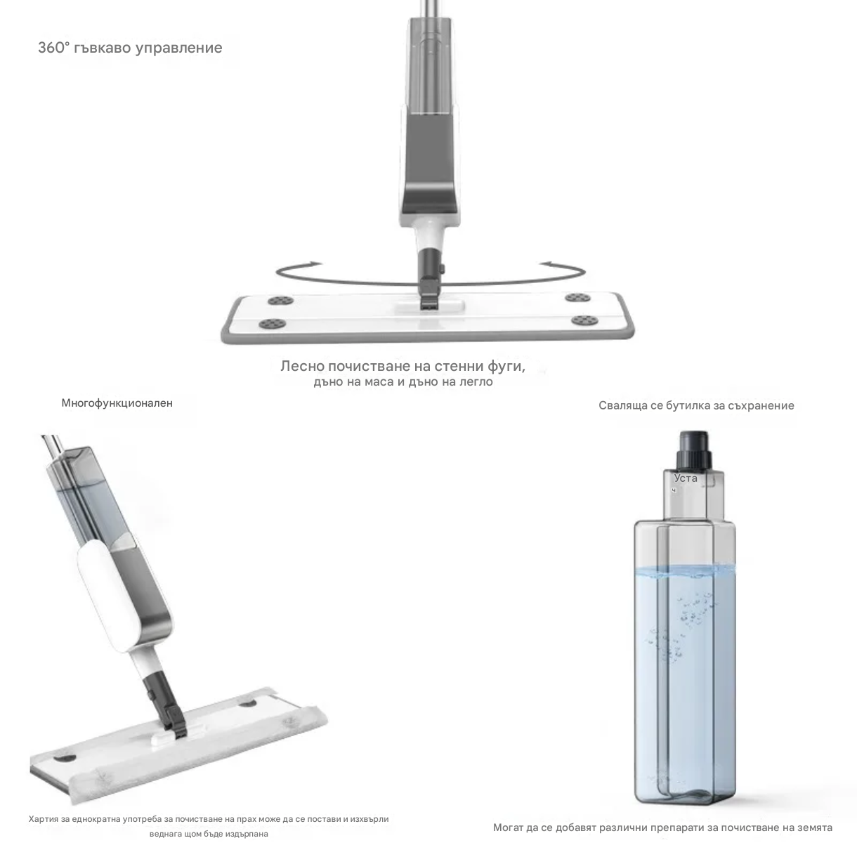 Моп с контейнер за воден спрей за плочки и други подови настилки
