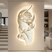 Луксозен 3D Декоративен Стенен Часовник с LED Подсветка и Модерен Дизайн на Перо