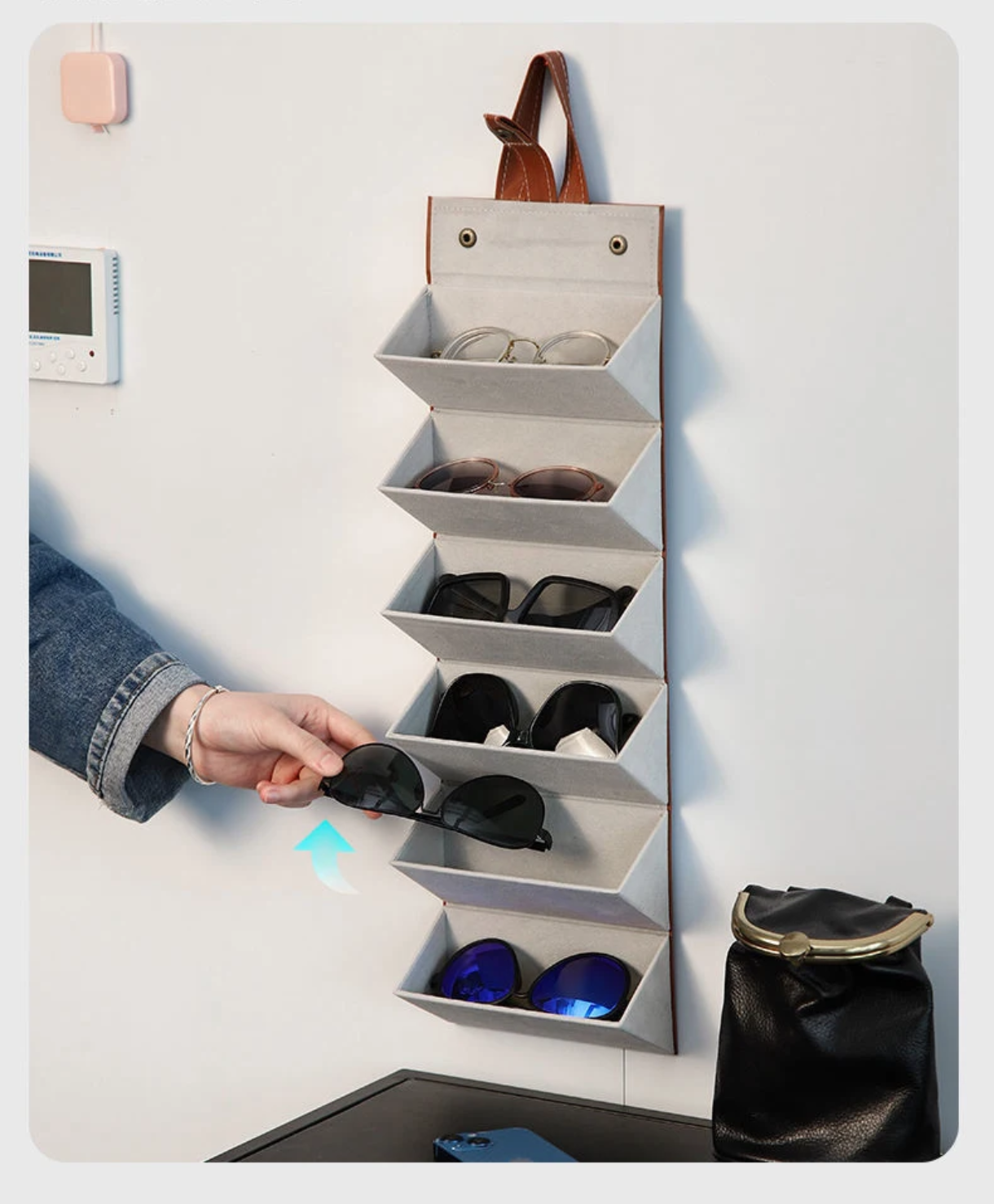 Кутия за съхранение на очила с 6 отделения от еко кожа