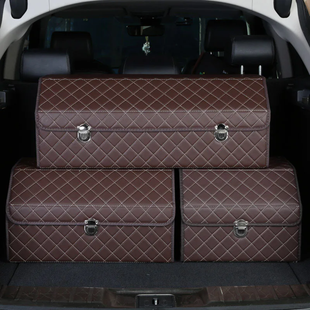 Луксозен сгъваем органайзер за кола от еко кожа, 3 размера в сета