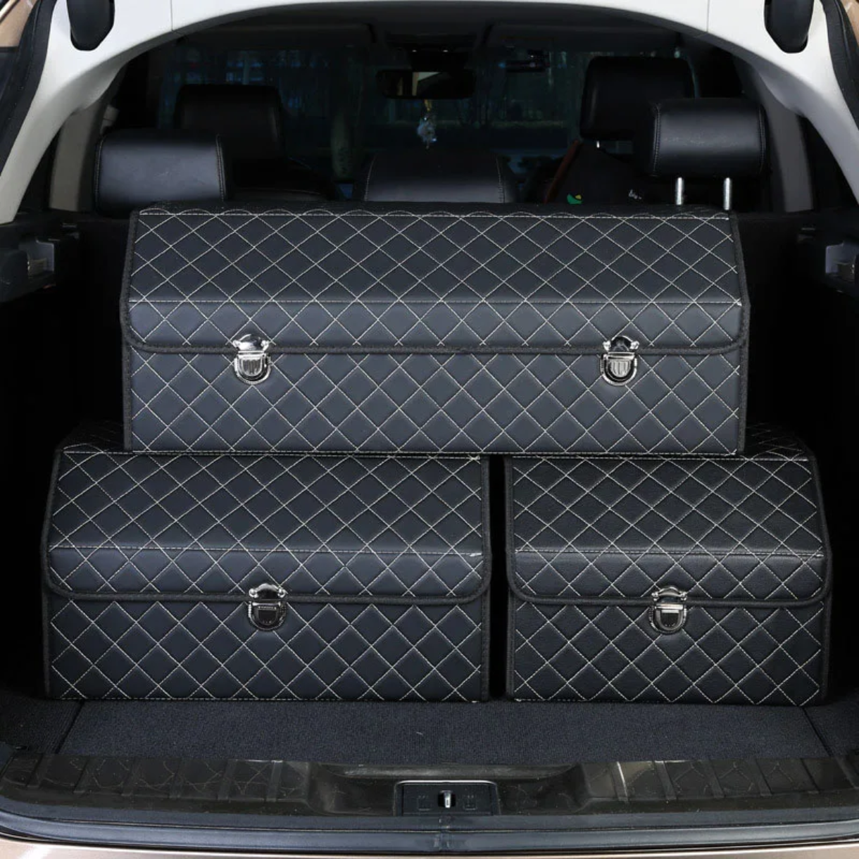 Луксозен сгъваем органайзер за кола от еко кожа, 3 размера в сета