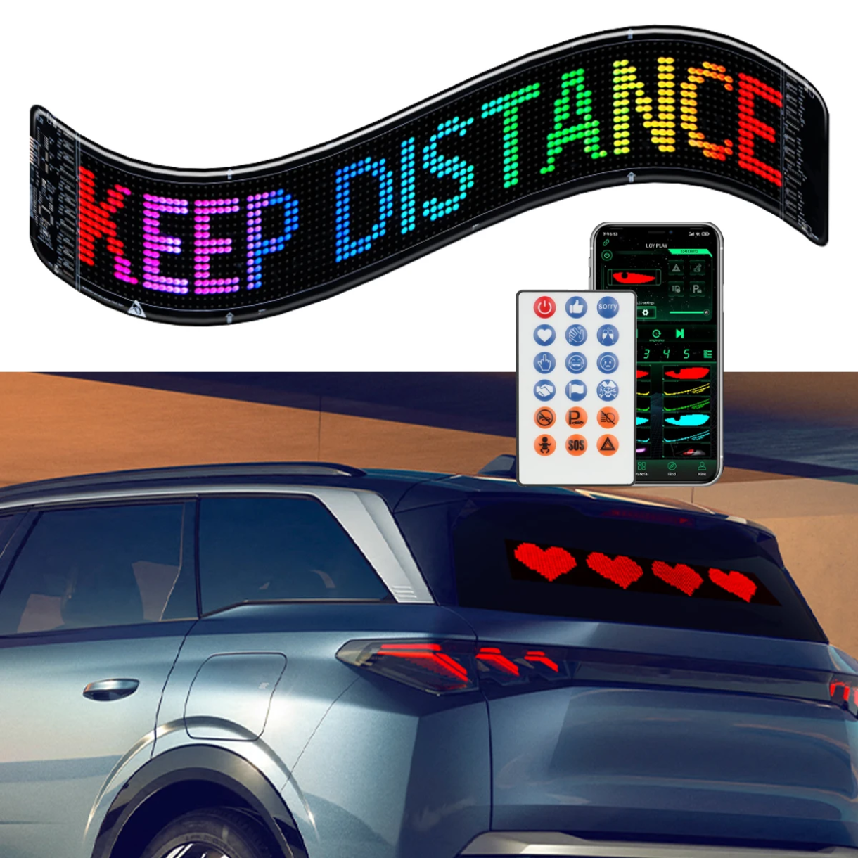 Матричен LED дисплей за автомобил, Гъвкав, Truck Eyes, Bluetooth, Дистанционно управление