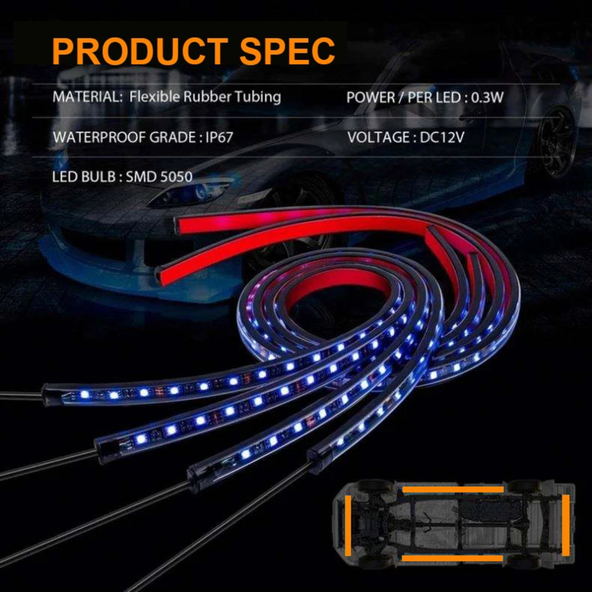 LED лента за под автомобил – RGB неонова подсветка, bluetooth