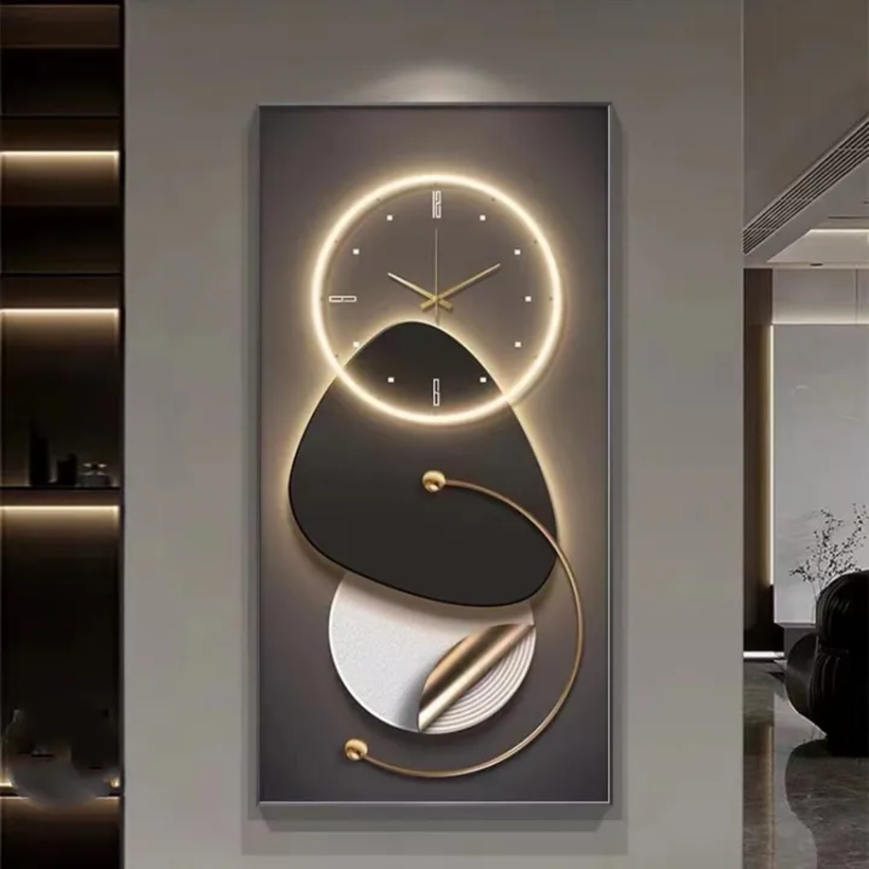 Геометричен 3D LED Стенен Часовник с Абстрактен Арт Дизайн