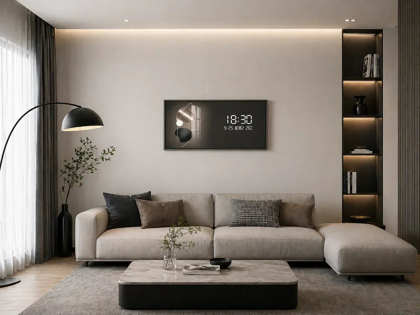 LED картина с дигитален часовник и абстрактен модерен дизайн
