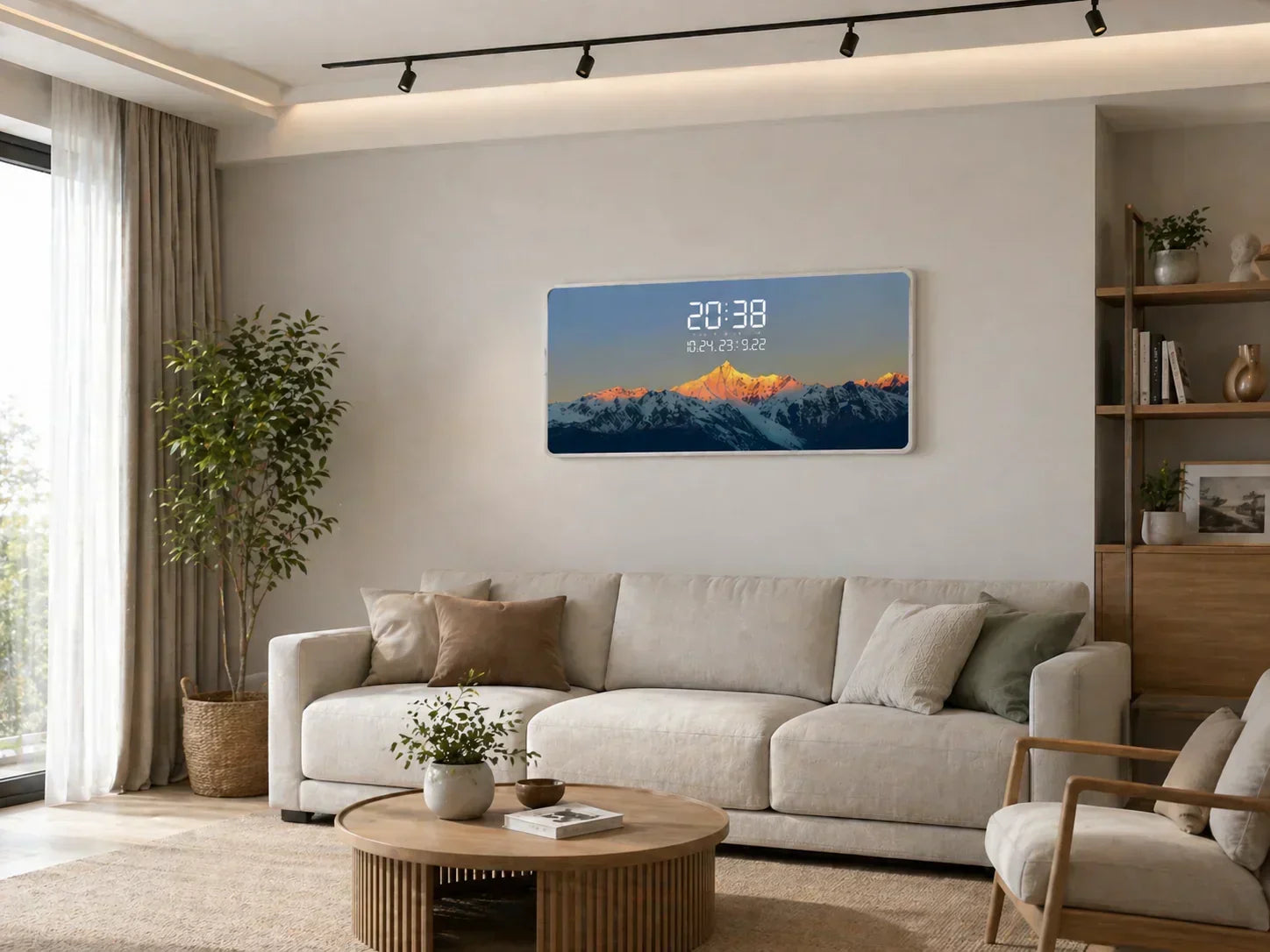 LED картина с дигитален часовник и планински пейзаж