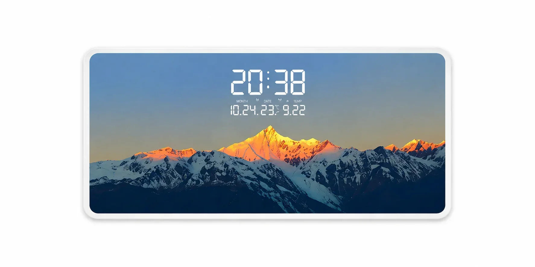 LED картина с дигитален часовник и планински пейзаж