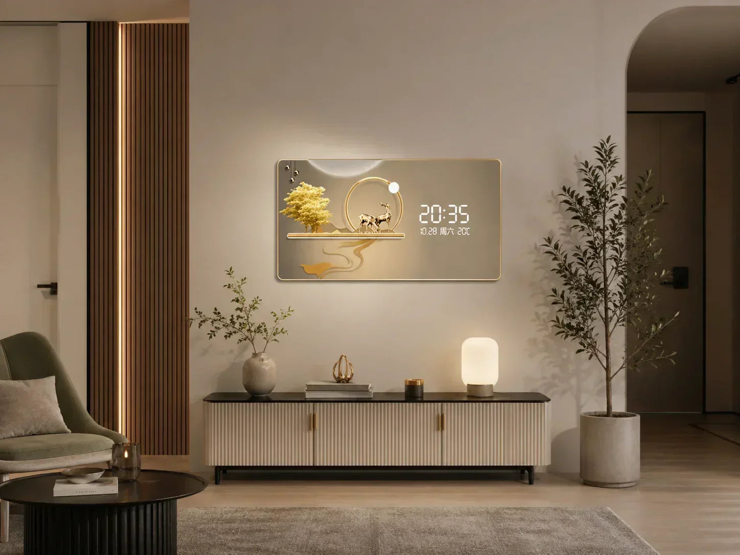 LED картина с дигитален часовник и елени