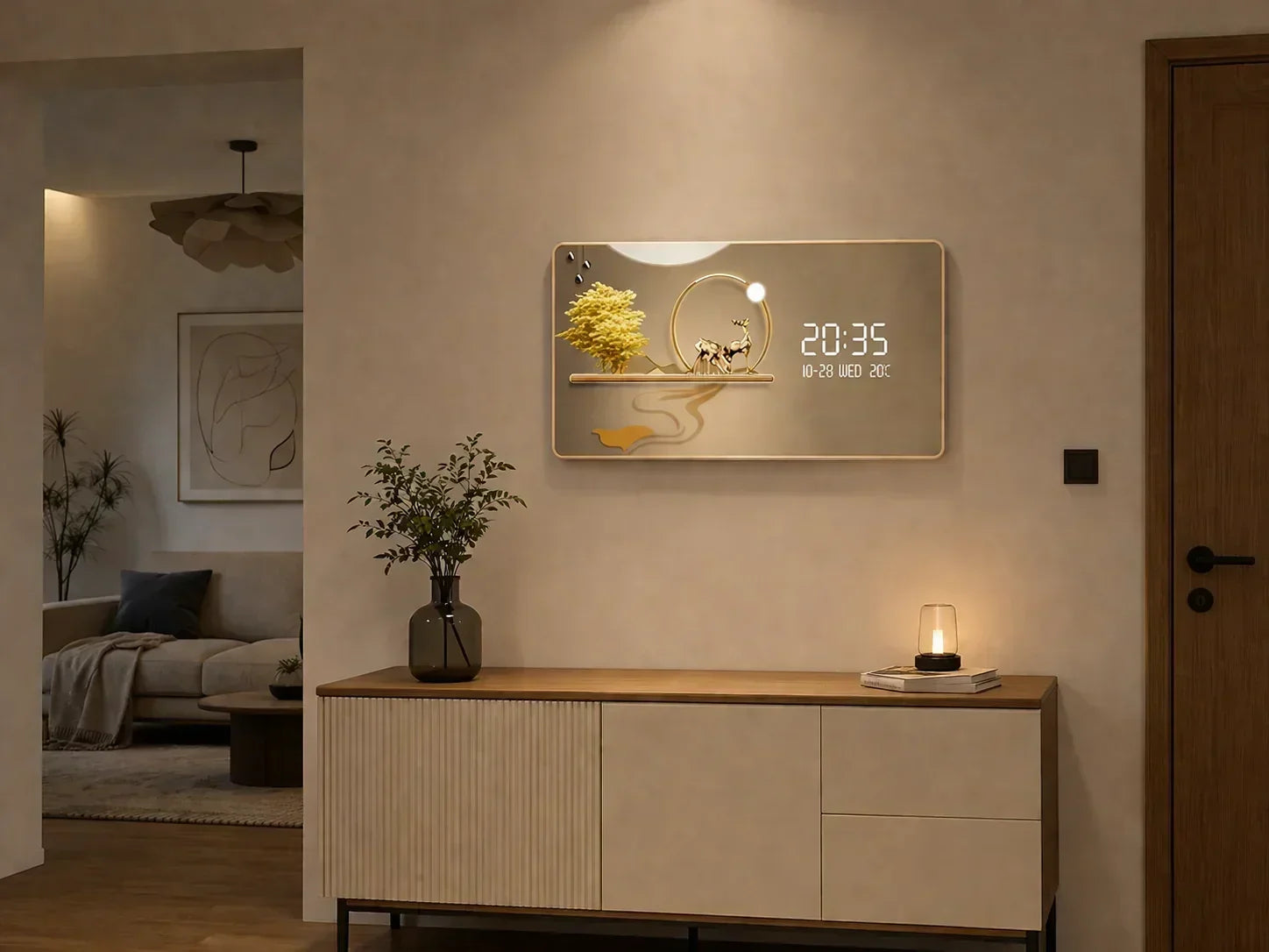 LED картина с дигитален часовник и елени