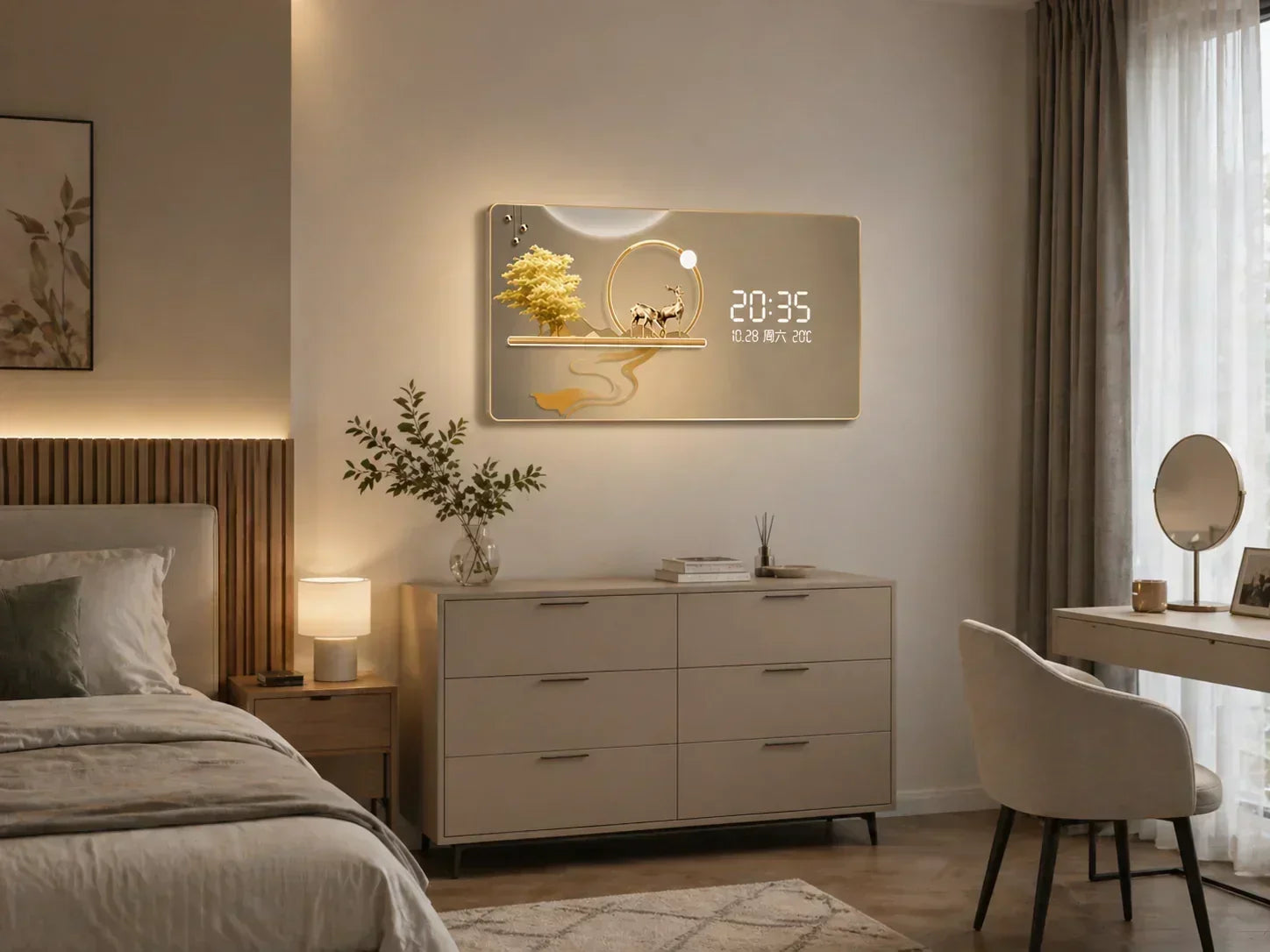 LED картина с дигитален часовник и елени
