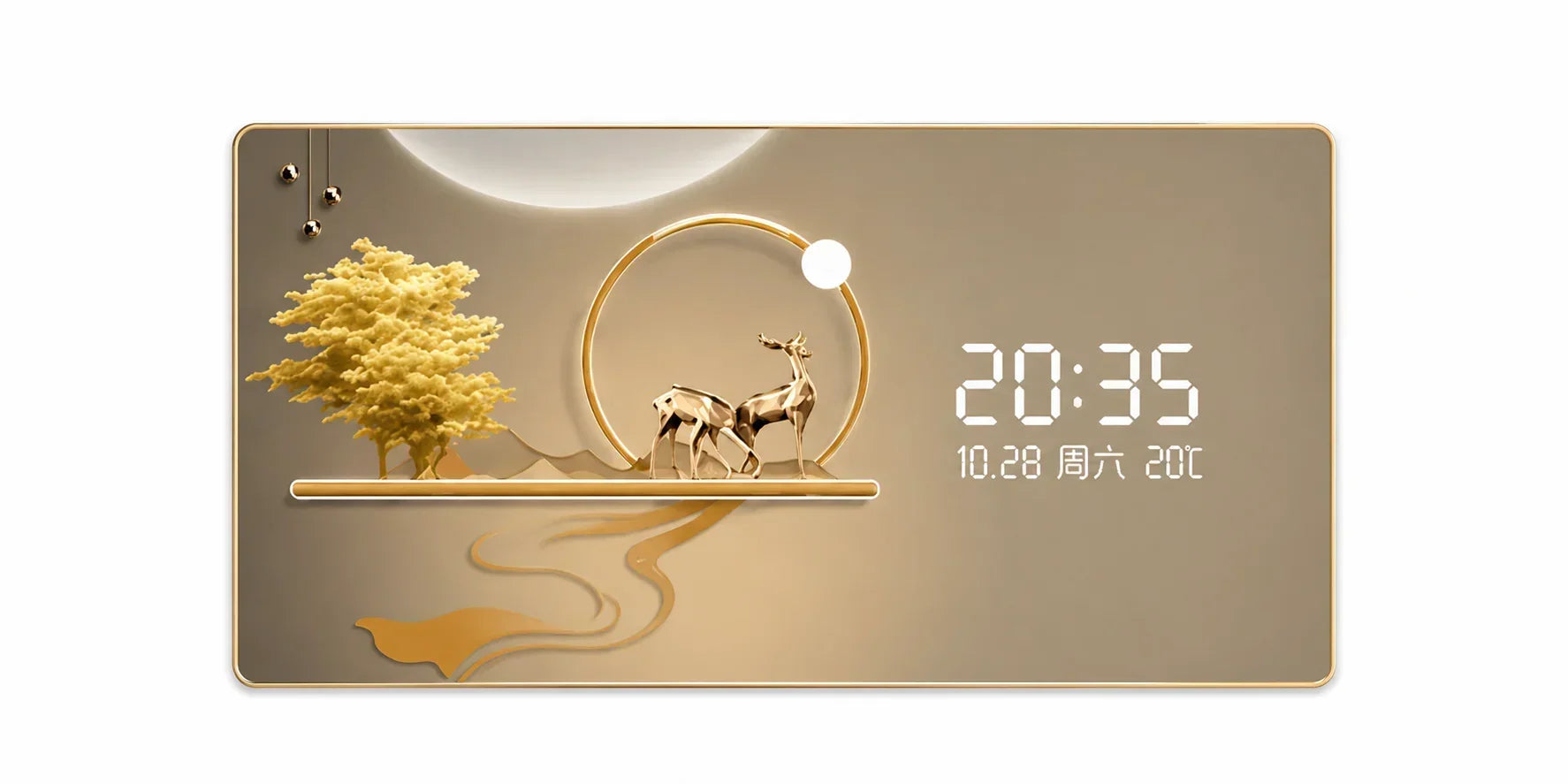 LED картина с дигитален часовник и елени