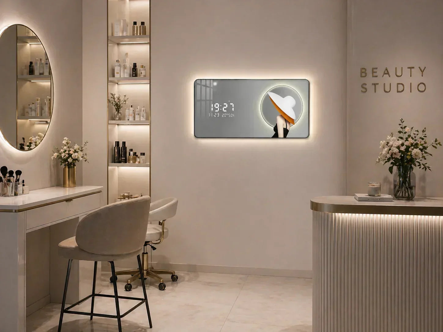 LED картина с дигитален часовник и стилна дамска визия