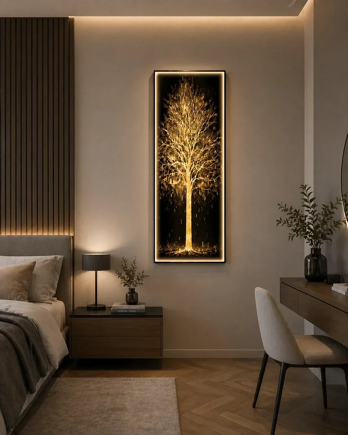 LED картина със златно дърво и модерен луксозен дизайн за стена
