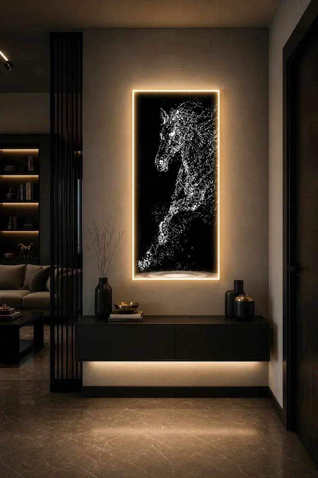 Луксозна декоративна картина с кон и LED осветление