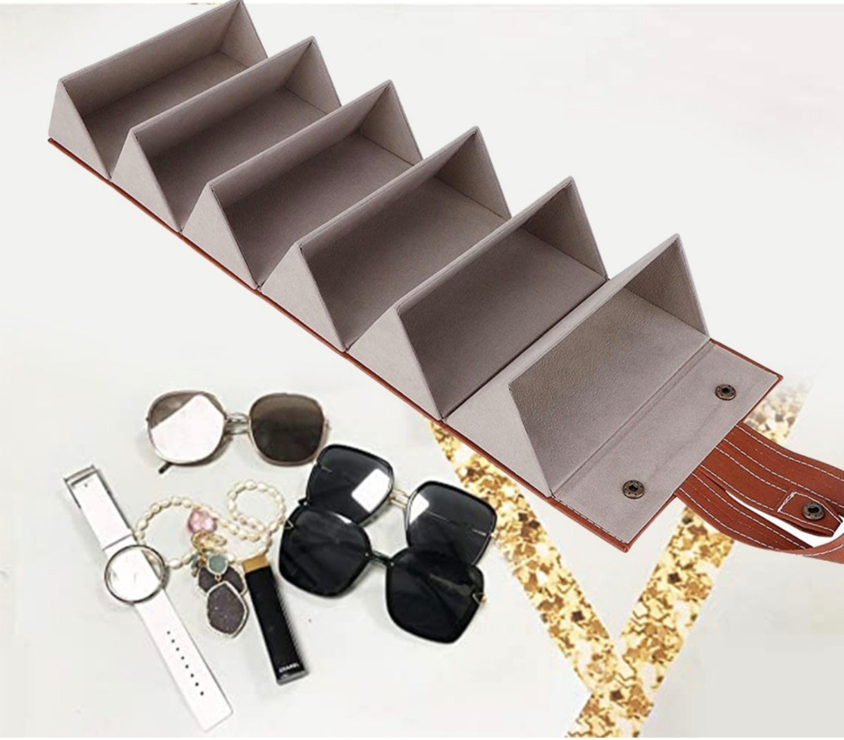 Кутия за съхранение на очила с 6 отделения от еко кожа