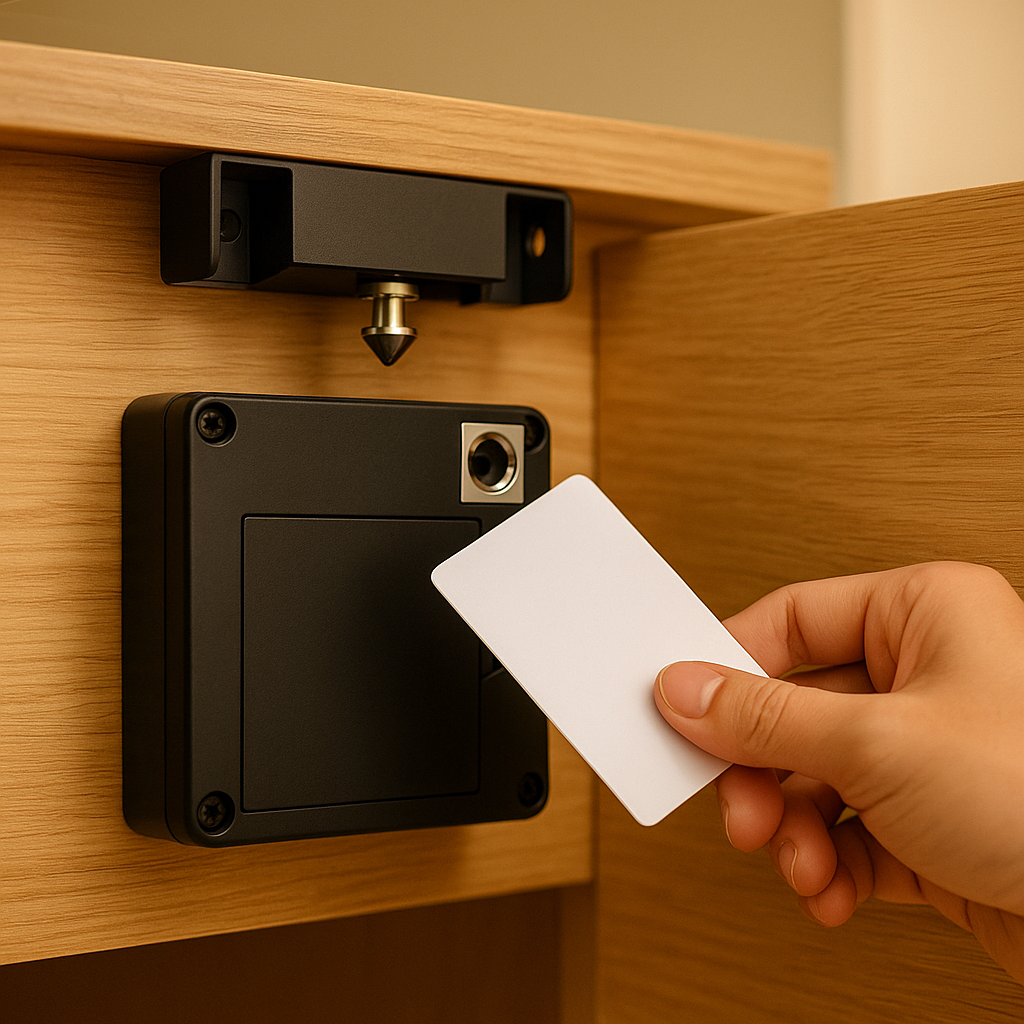 Електронна ключалка за шкафове с RFID карта и мобилно приложение