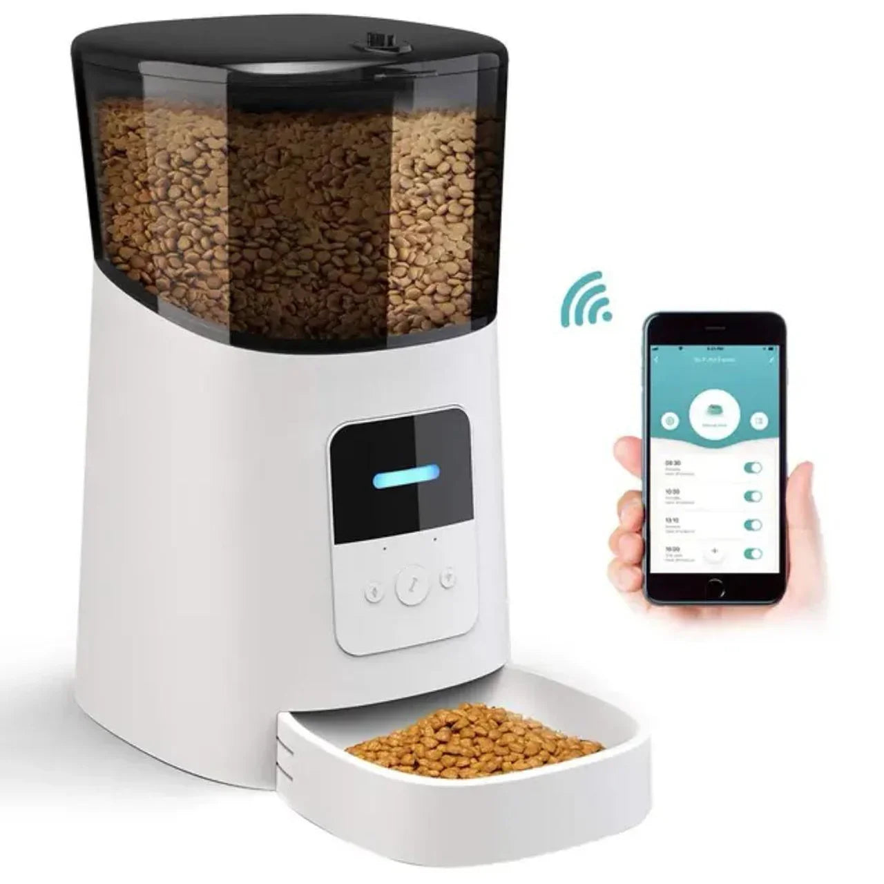 Автоматична хранилка за домашни любимци с Wi-Fi управление чрез смартфон, бяла