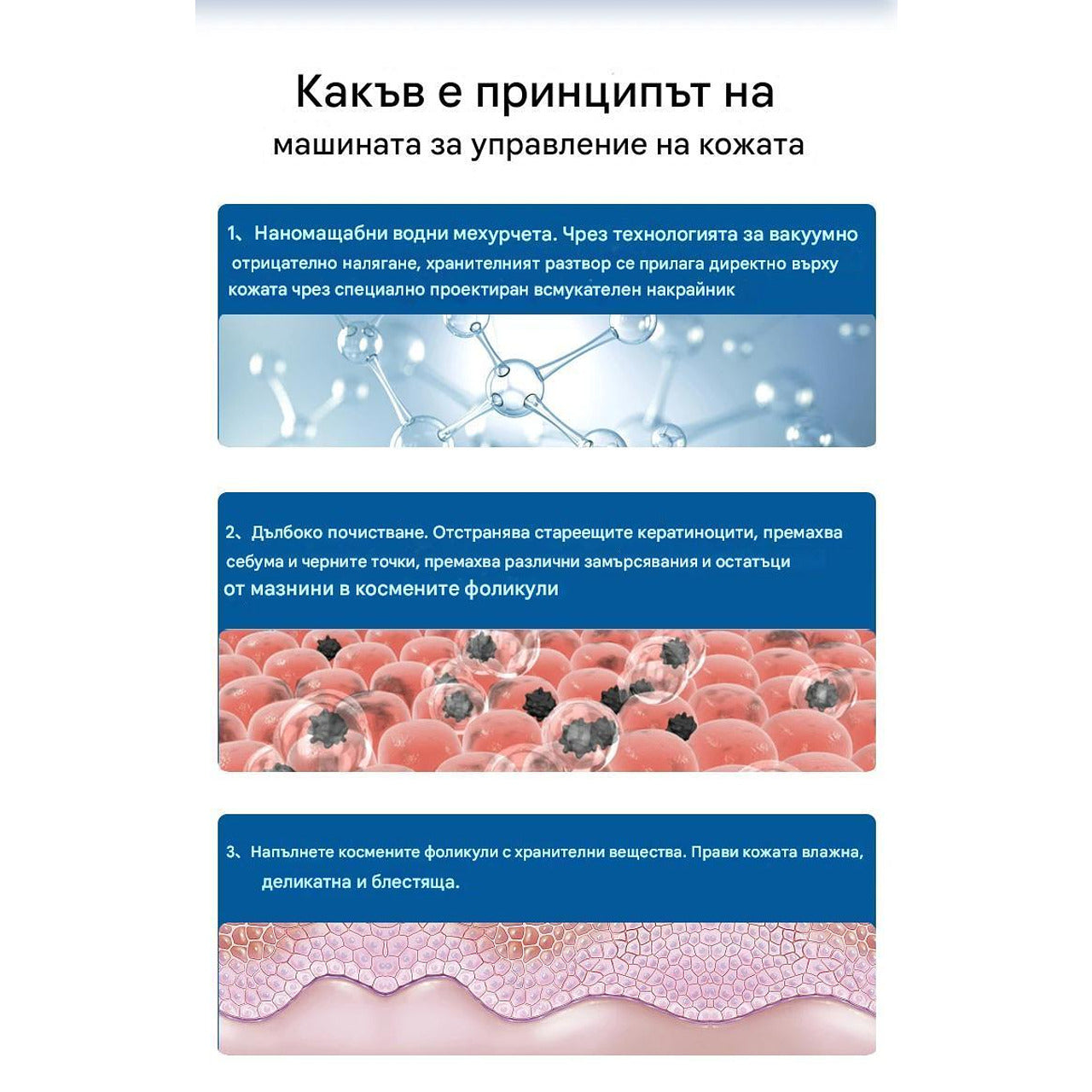 Мултифункционален 7-в-1 уред за анализ и грижа за кожата с Ice Blue Plus технология