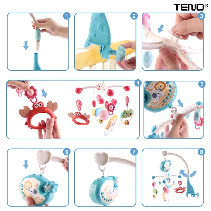 Музикална въртележка за кошара с дистанционно управление, проектор, светлини и музика