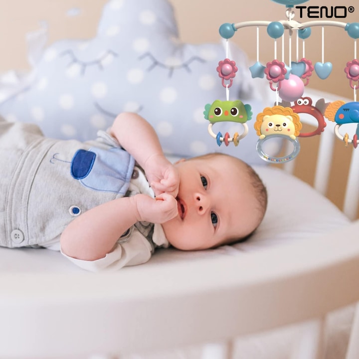 Музикална въртележка за кошара с дистанционно управление, проектор, светлини и музика