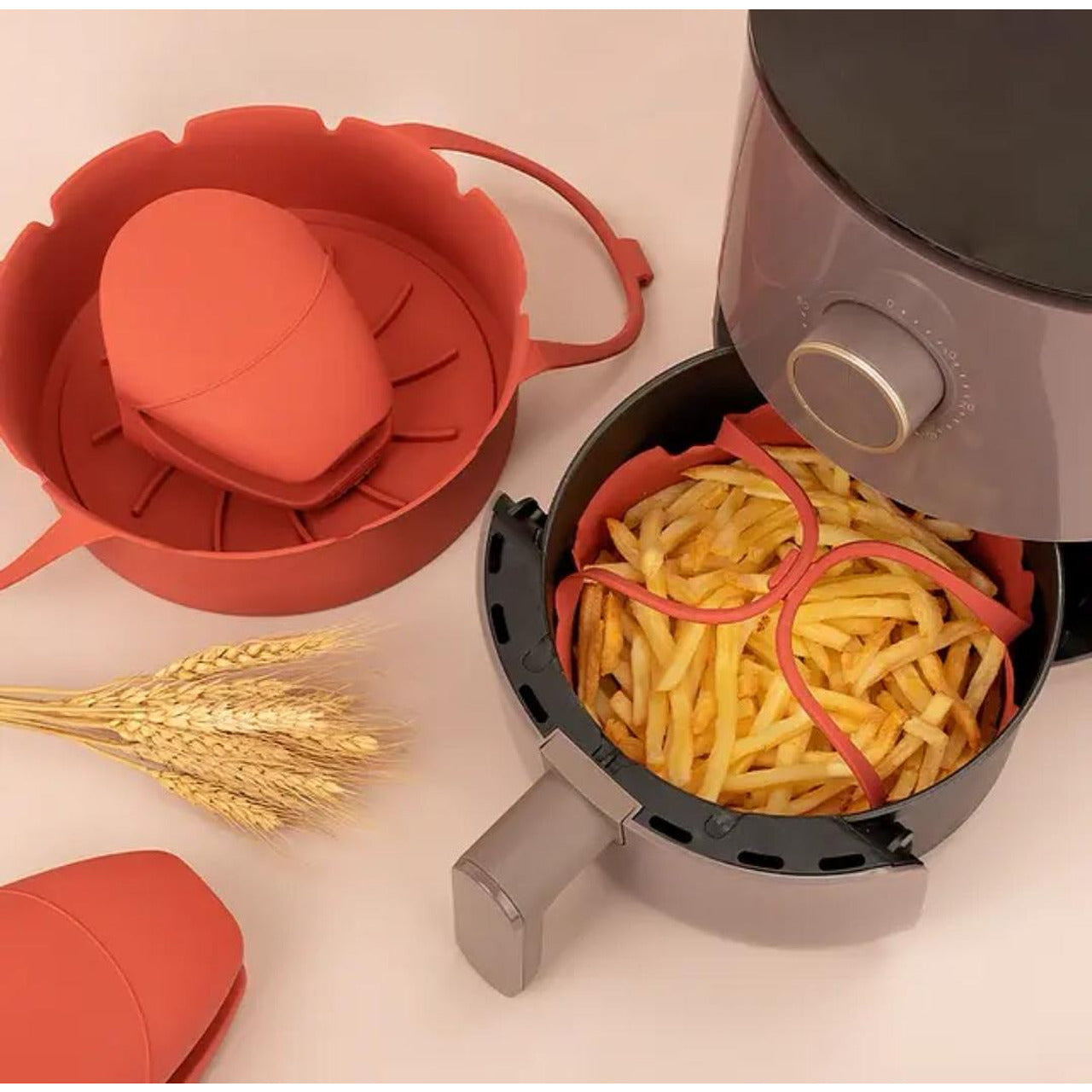 Силиконова подложка с дръжки и ръкавица за Air fryer
